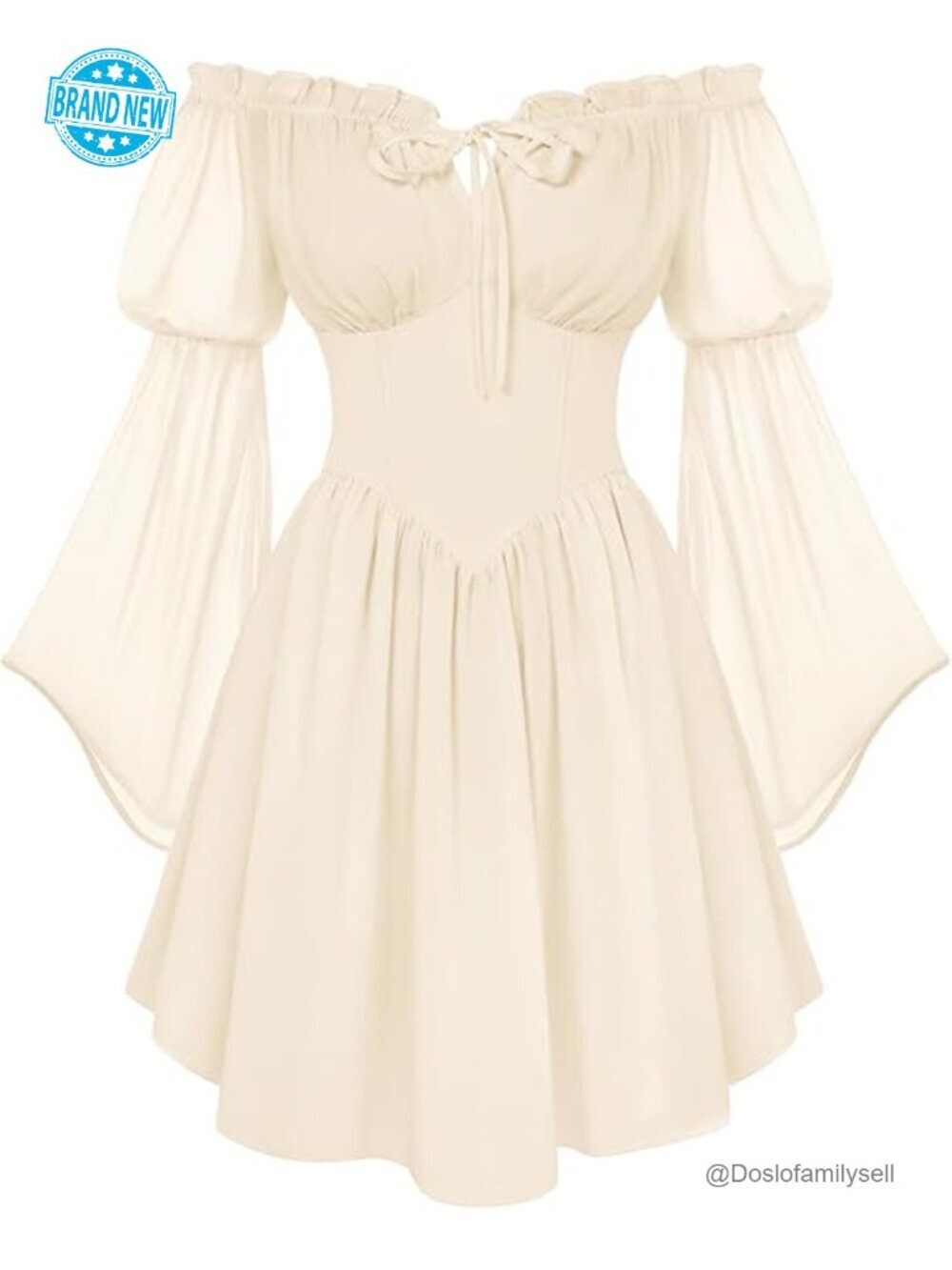 Off Shoulder Corset Mini Dress with Bell Sleeves and Pockets